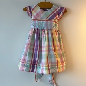 Chaps Blue and Pink Pleated Sundress with Flutter Sleeves